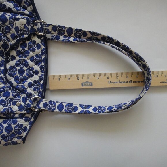VERA BRADLEY Glenna Shoulder Bag Tote COBALT TILE Zipper Top Blue White Purse - Picture 14 of 15